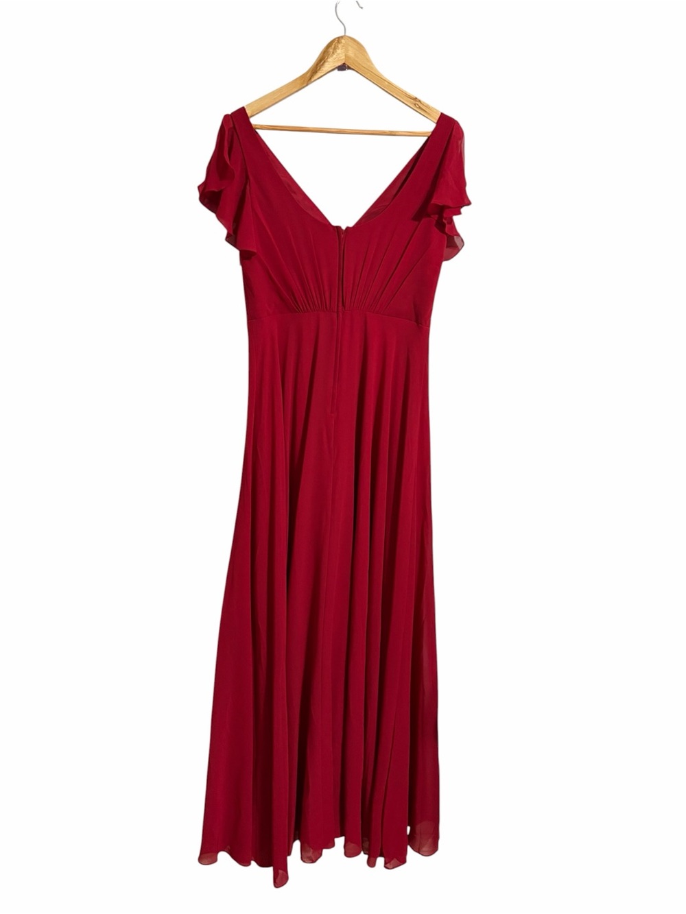 David's Bridal Wine V-Neck Flutter Sleeve Maxi Dress Bridesmaid Wedding Prom 10 - Picture 3 of 11